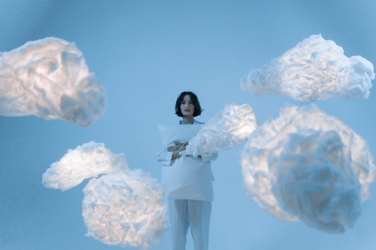 Woman on Heaven Background